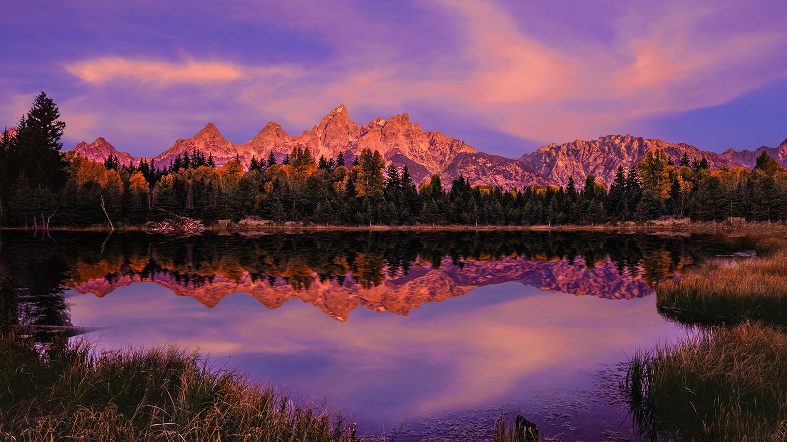 A purple sunset hits the Grand Tetons.