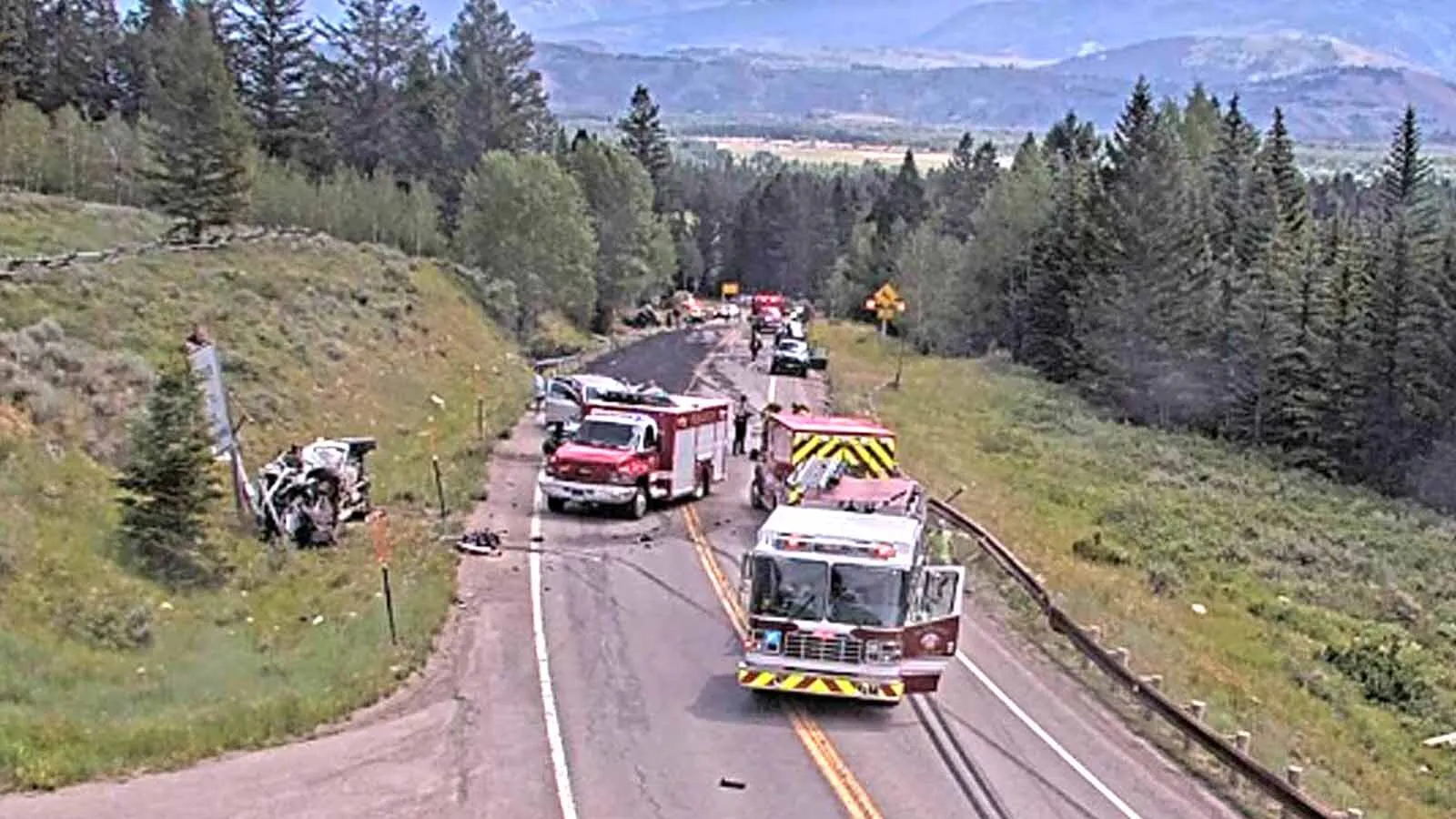 The scene of a chain-reaction crash on Teton Pass on July 7 involving a runaway dump truck that left two people dead.