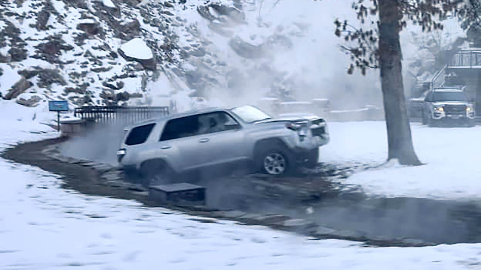 This SUV ended up in a hot springs flow in Thermopolis on Sunday.