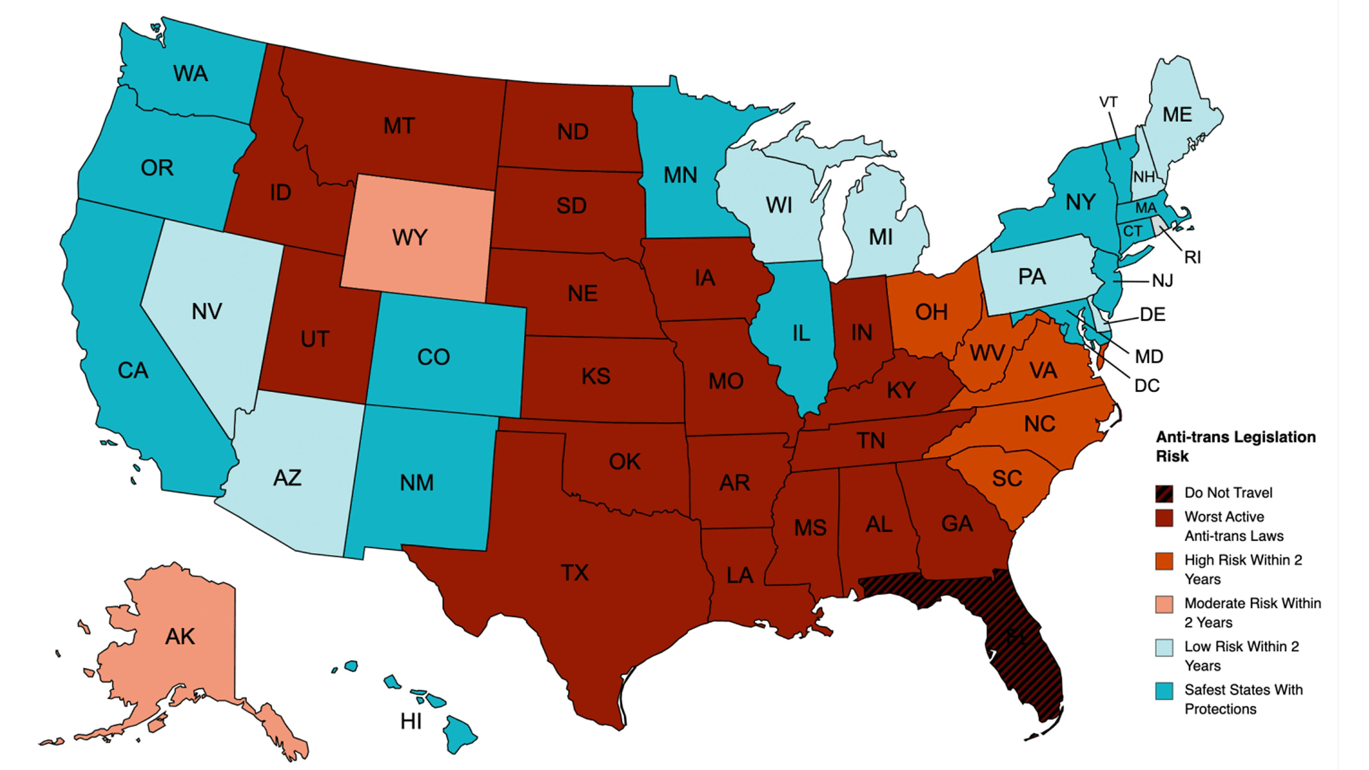 June, 2023 Anti-Trans Legislative Risk Map