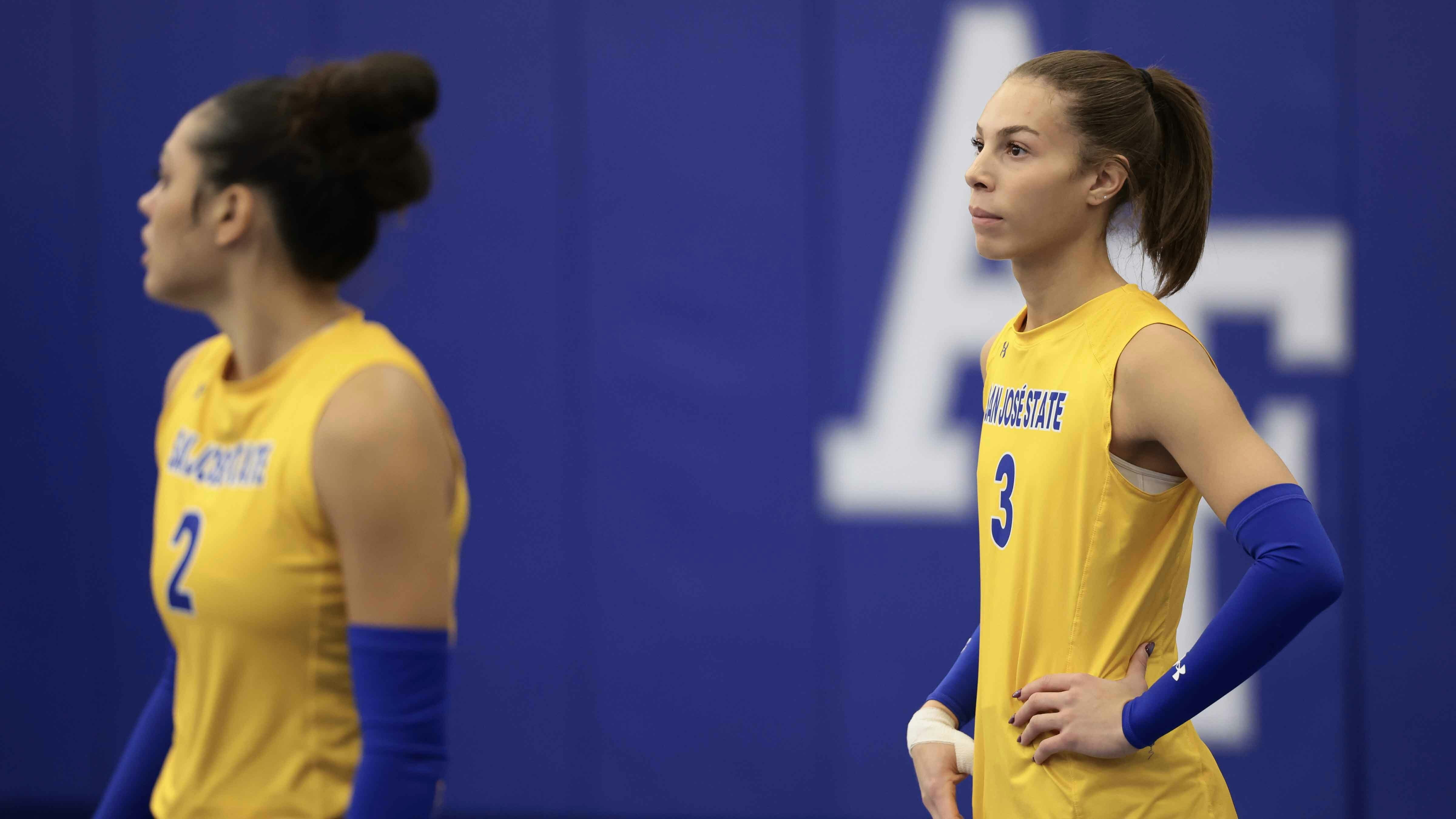 Blaire Fleming #3 of the San Jose State Spartans looks on prior to the game against the Air Force Falcons at Falcon Court at East Gym on October 19, 2024 in Colorado Springs, Colorado. (