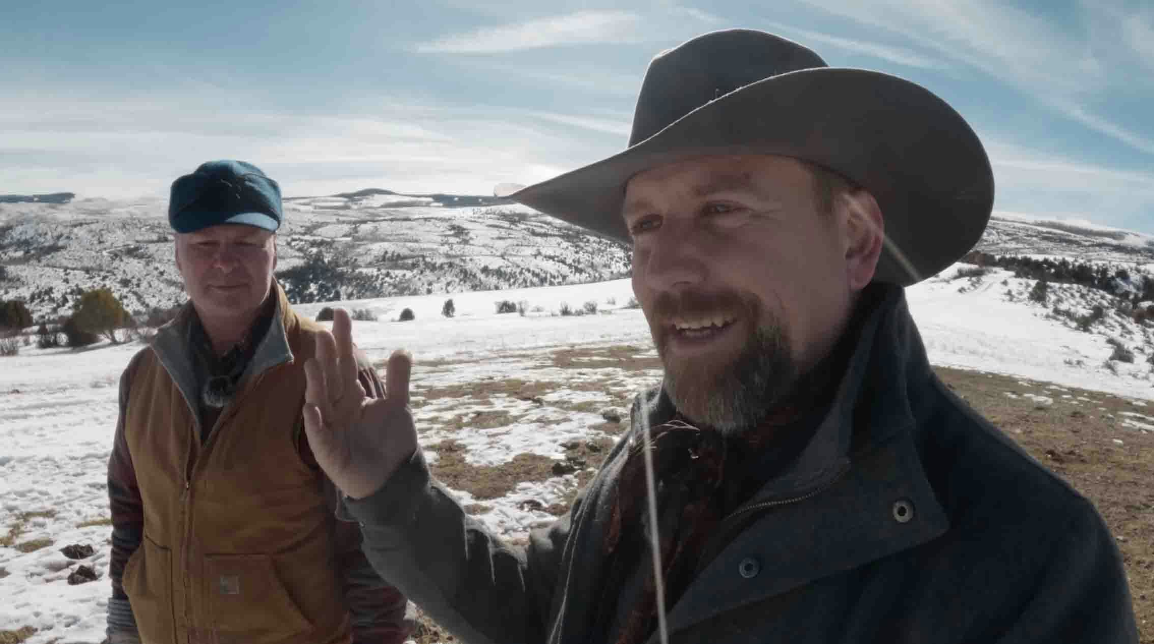 Outdoorsman Trinity Vandenacre (right) interviews a Colorado rancher about the effects of wolves on the cattle industry there.
