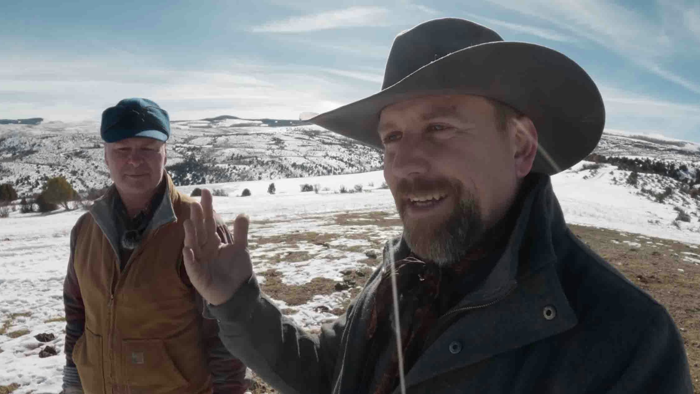 Outdoorsman Trinity Vandenacre (right) interviews a Colorado rancher about the effects of wolves on the cattle industry there.