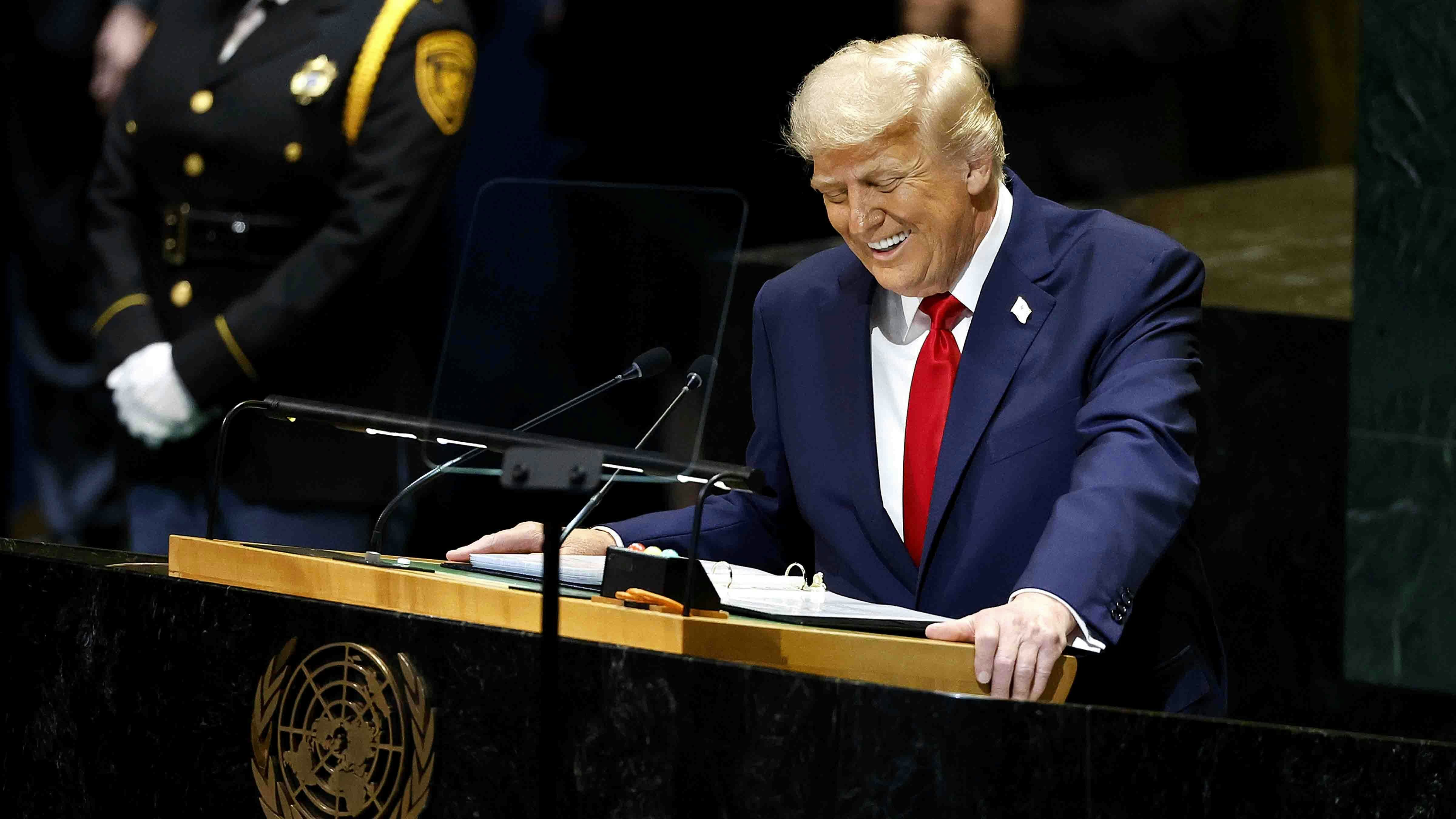 President Donald Trump speaks during the 80th session of the UN’s General Assembly at the United Nations headquarters on September 23, 2025 in New York City.