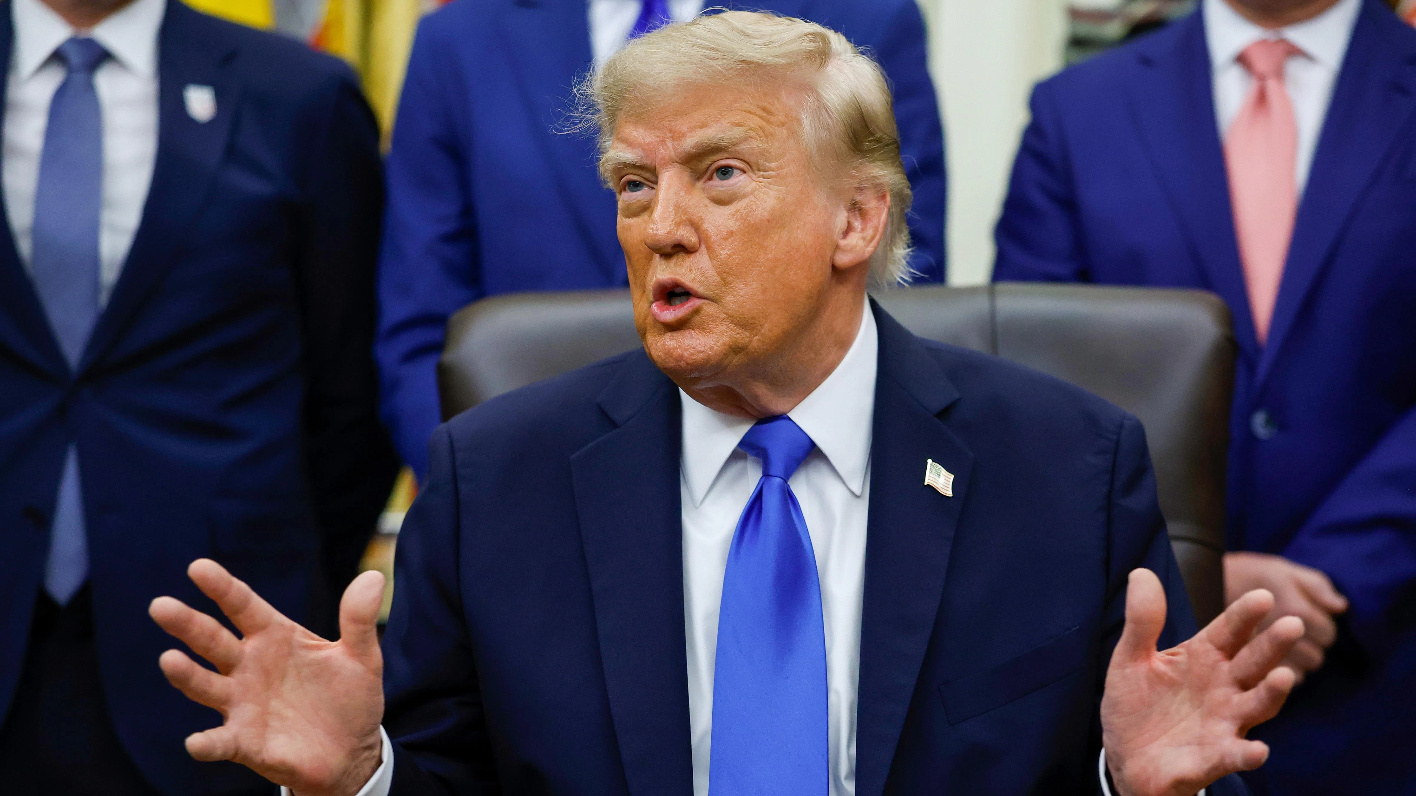 President Donald Trump speaks during a meeting with U.S. travel executives in the Oval Office of the White House on September 02, 2026 in Washington, DC.