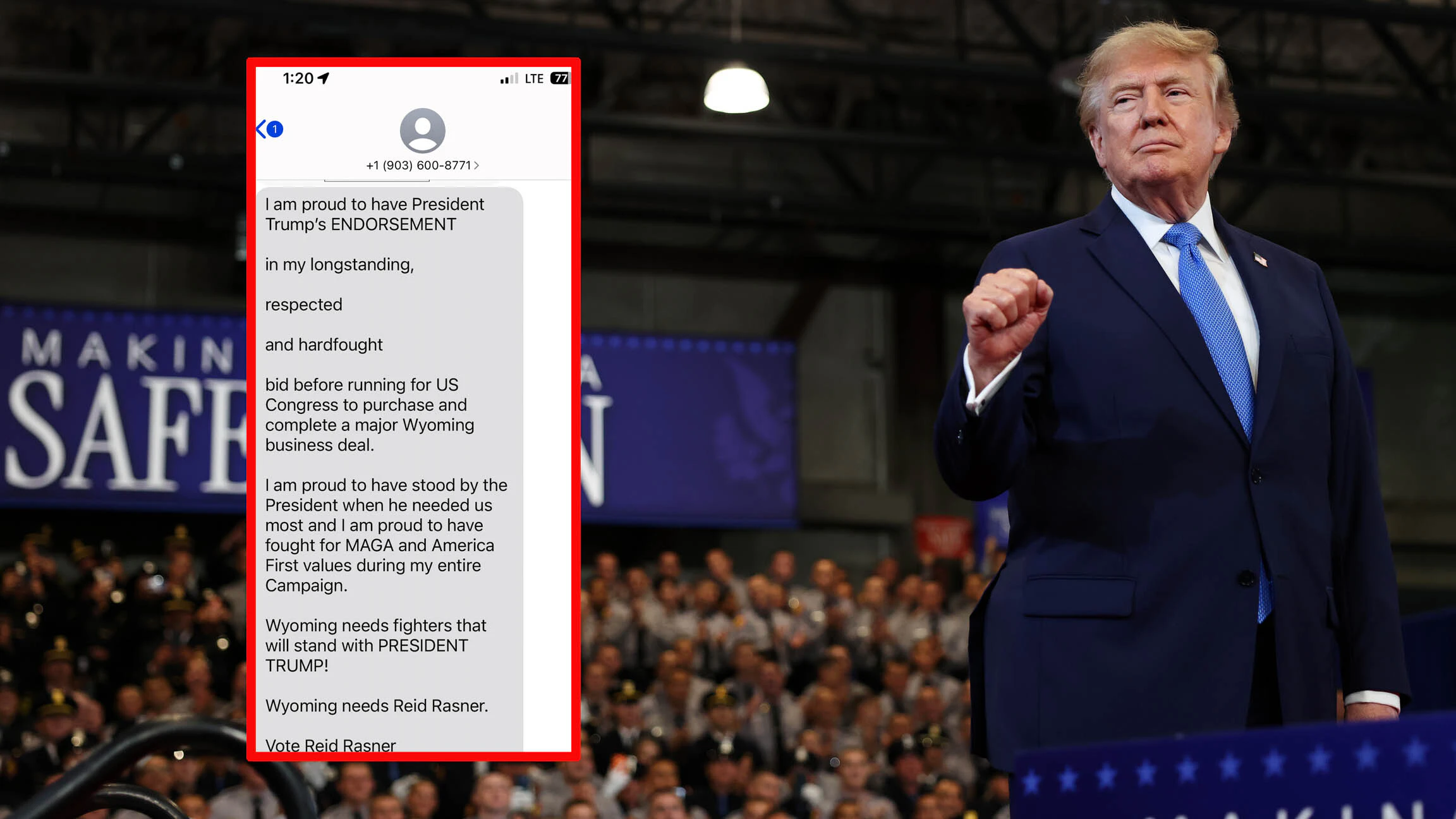 The White House says a last minute text blast indicating that President Trump endorsed Reid Rasner for U.S. House is false. For anyone to suggest an endorsement in that race, "is just incorrect and false," said White House political director Matt Brasseaux.