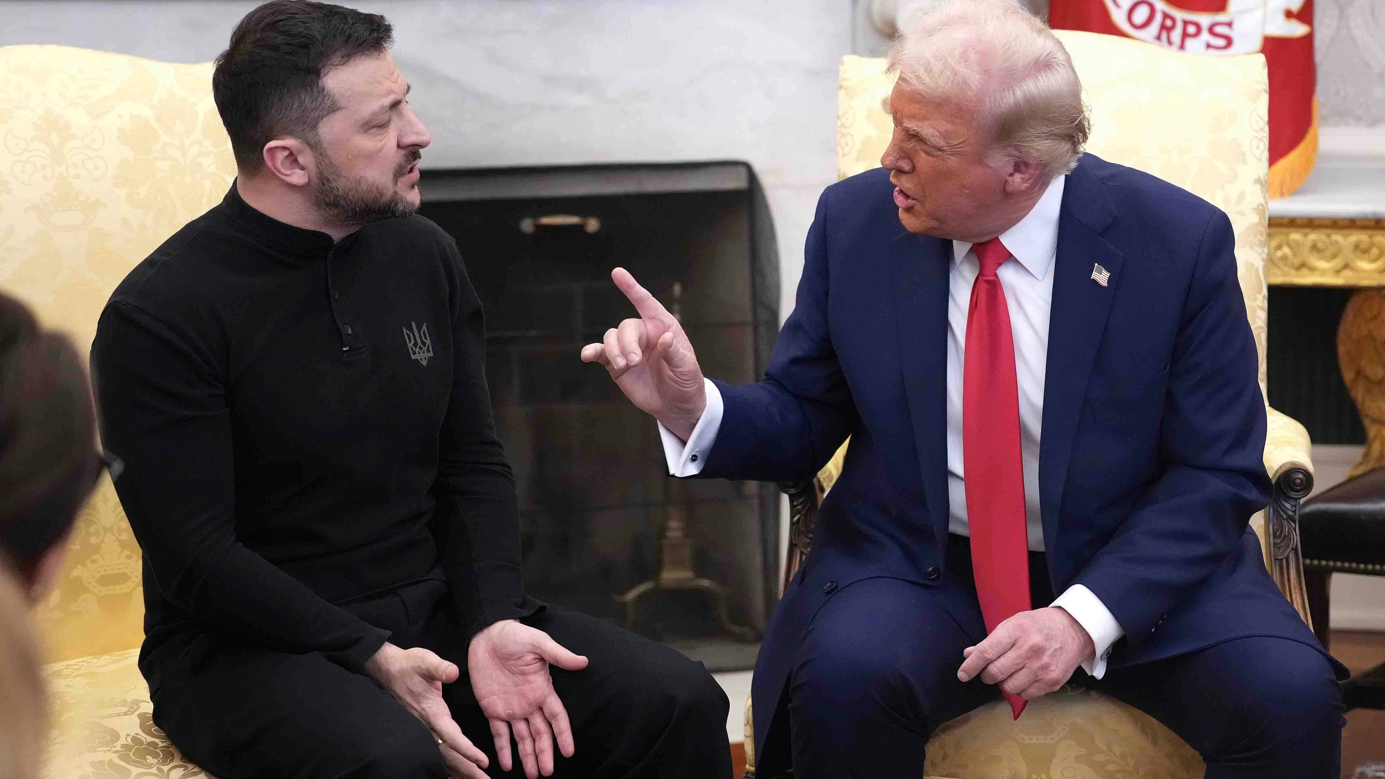 U.S. President Donald Trump and Ukrainian President Volodymyr Zelenskyy meet in the Oval Office at the White House on Feb. 28, 2025 in Washington, DC.