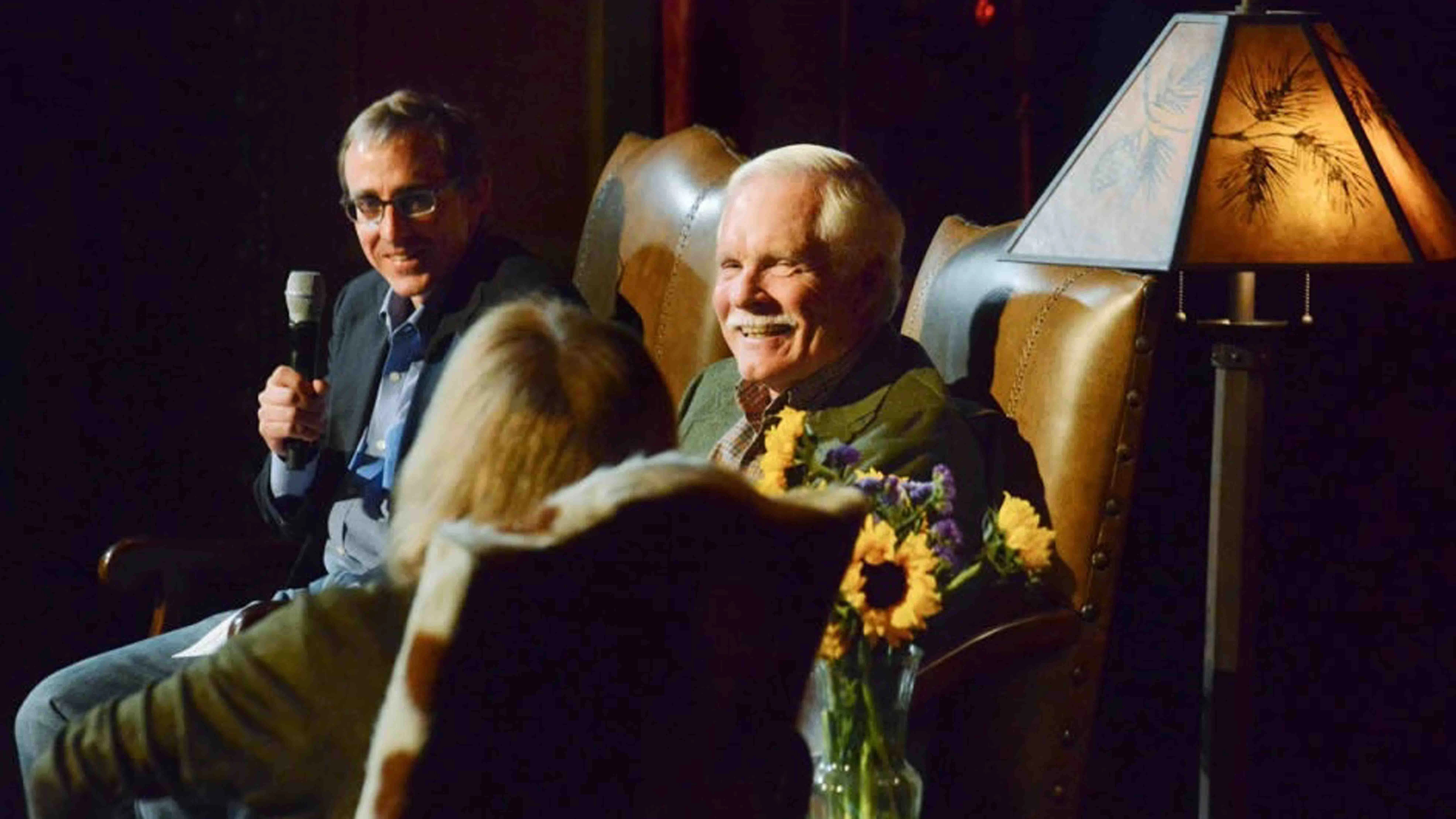 Media mogul and Bozeman resident Ted Turner, right, along with Bozeman biographer Todd Wilkinson, left, talk about their new book discussing Turner's conservation endeavors before a live audience at the Ellen Theatre in 2013.