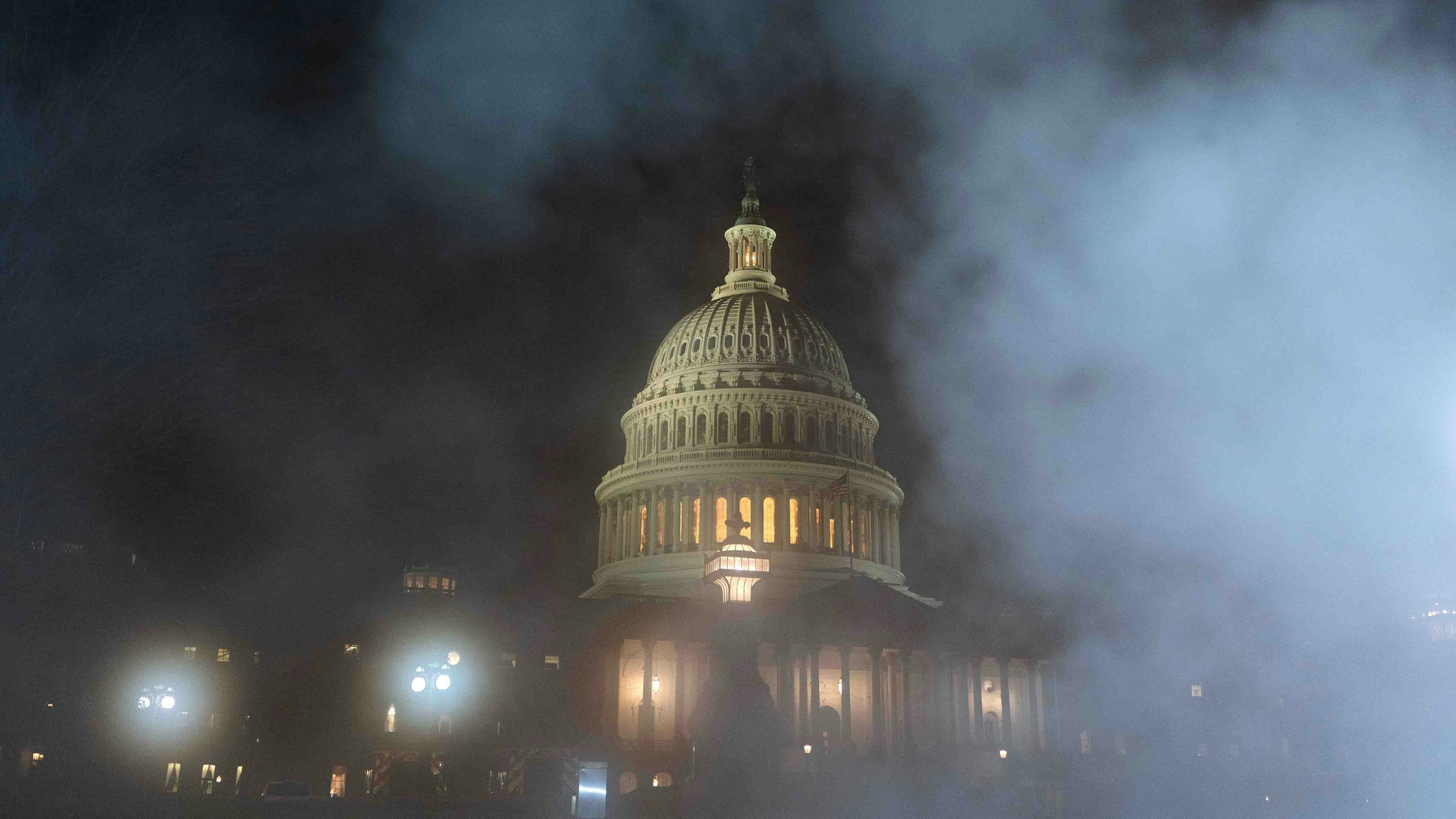 Steam rises from a vent in view of the dome of the U.S. Capitol on December 20, 2024 in Washington, DC.