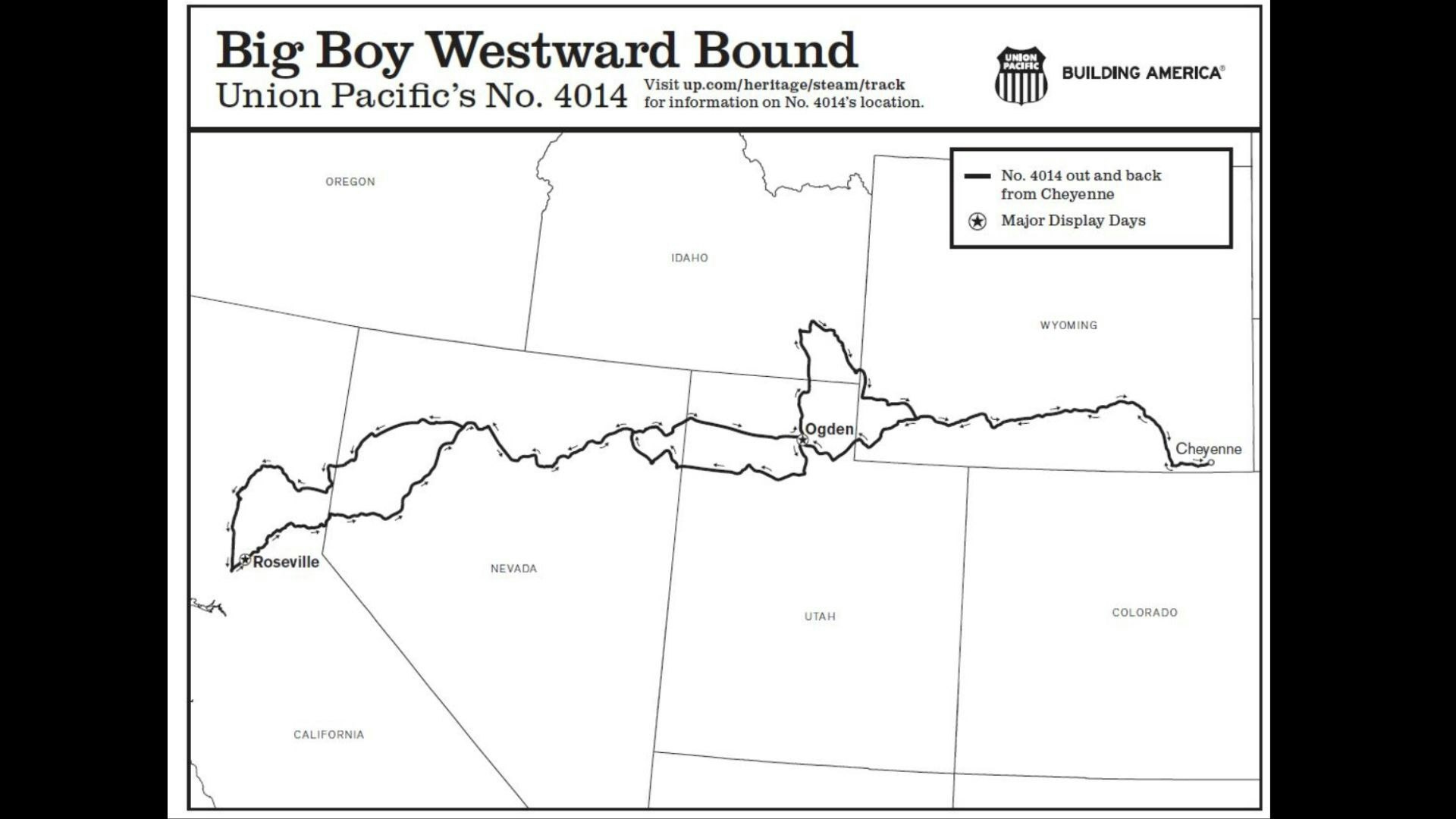The Big Boy 4014 will head out on a tour of the western states this summer. This map provided Union Pacific shows its route.