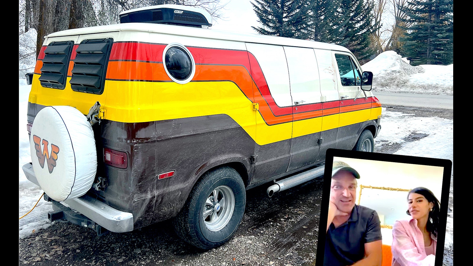 Winslow and Soumaya Bent and their groovy, far out and fab 1970s van.
