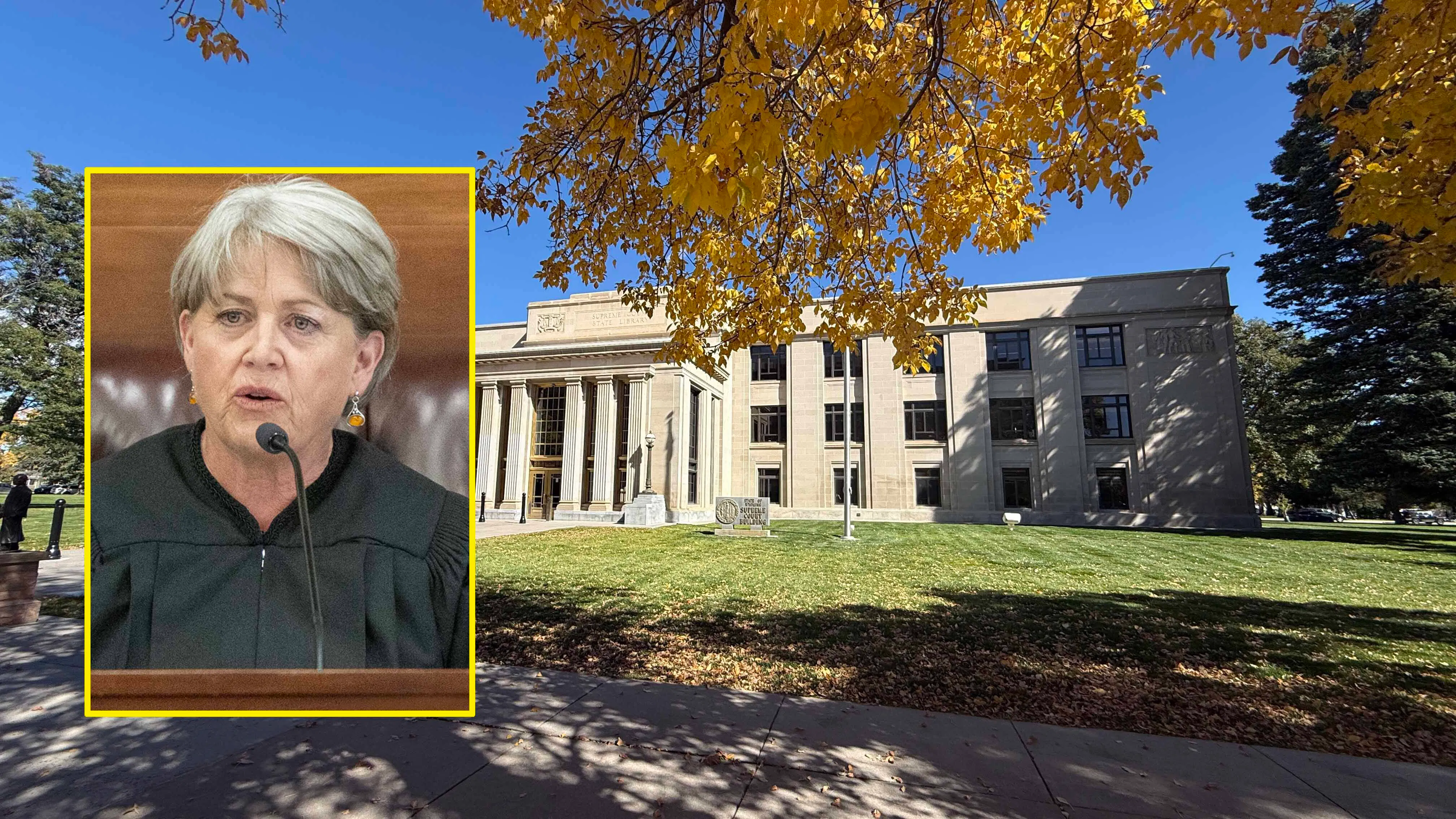 The Wyoming Supreme Court heard argument Tuesday from two transgender people asking the court to make the state change their birth certificates' sex designations. Inset: Wyoming Supreme Court Chief Justice Lynn Boomgaarden